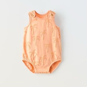 NWT Zara baby girls soft orange palm tree tank onepiece romper size 12-18 months